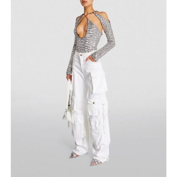 The Attico Sequin Zane Metallic Crossover Cut-out Top - Picture 4 of 16